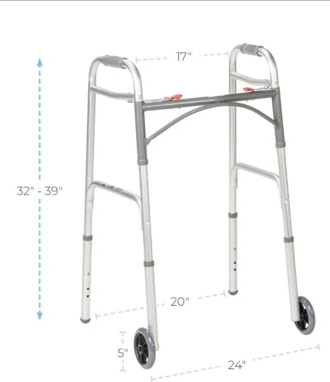 Deluxe Two Button Folding Walker with 5" Wheels image indicator(8)