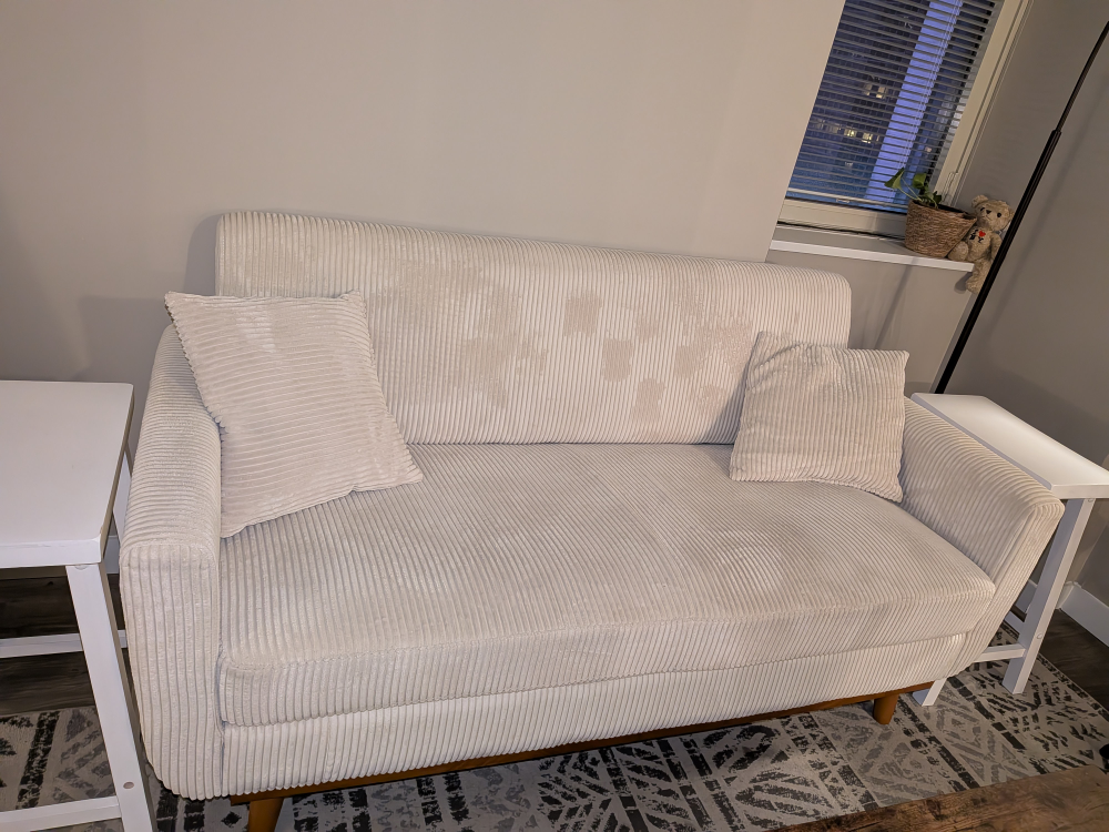 Cream Corduroy Loveseat Sofa + 2 pillows