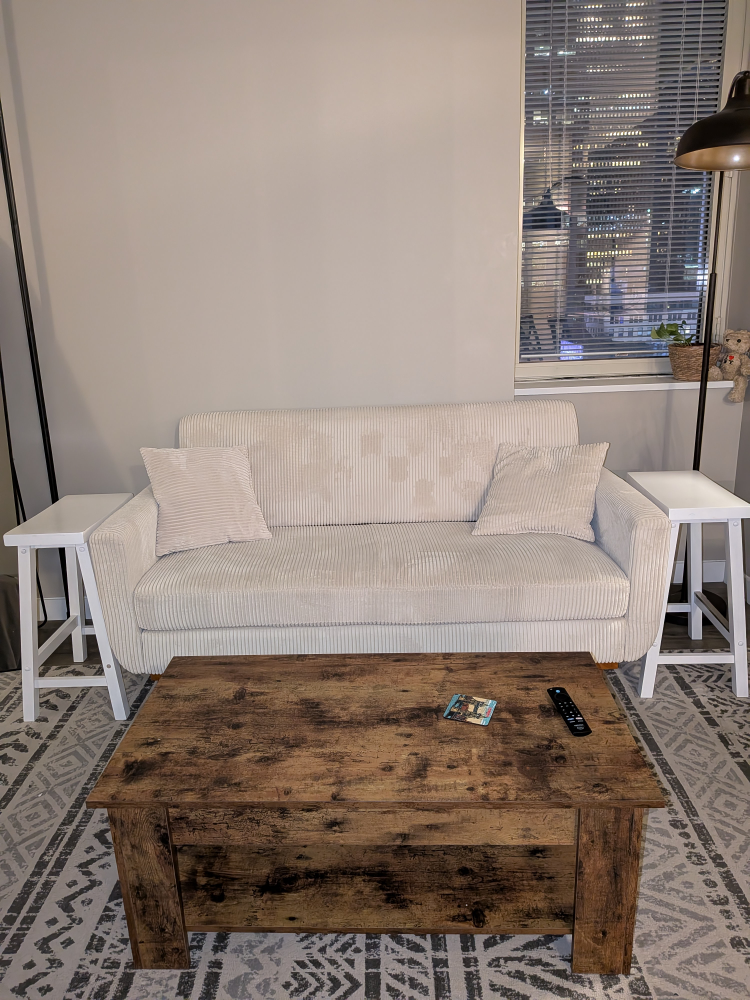 Cream Corduroy Loveseat Sofa + 2 pillows - photo 2
