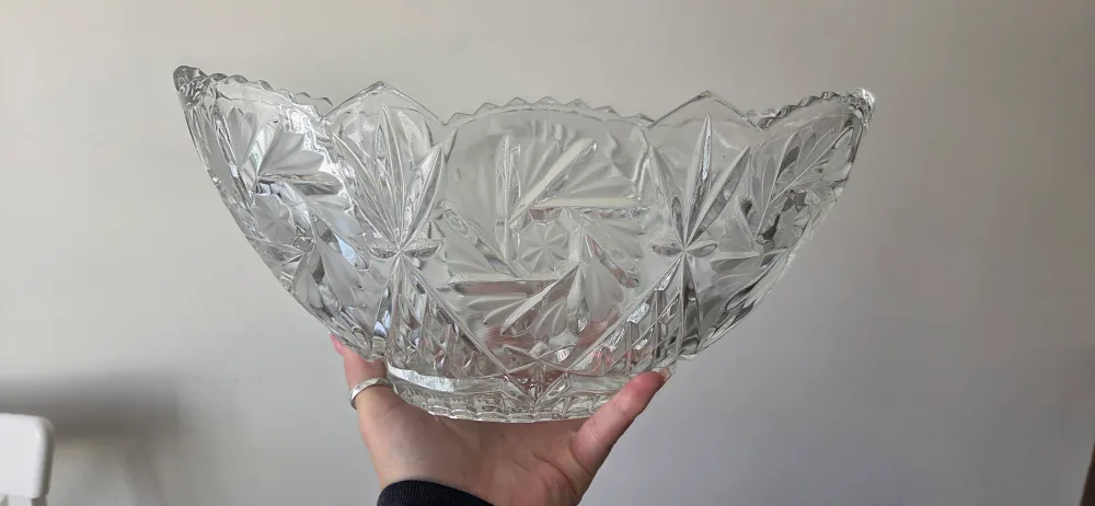 Vintage Crystal Glass Bowl, 14 in thumbnail