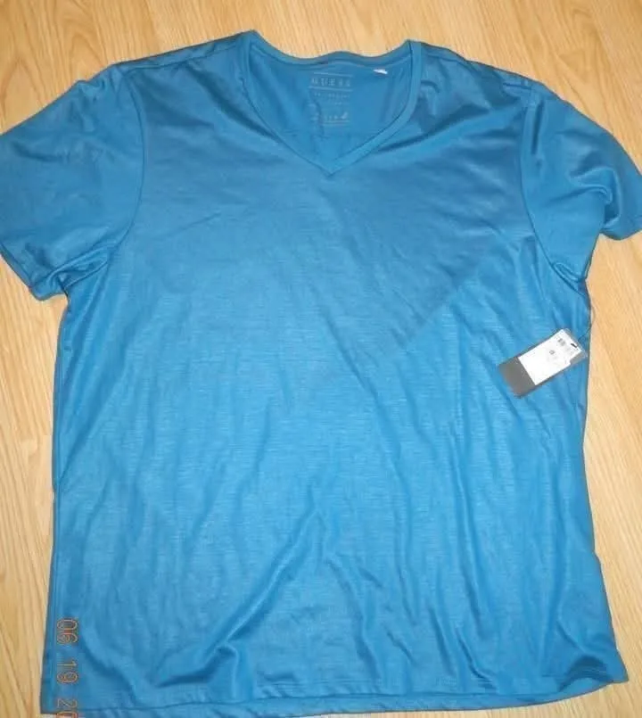 mens Guess V-Neck T-Shirt - Blue thumbnail