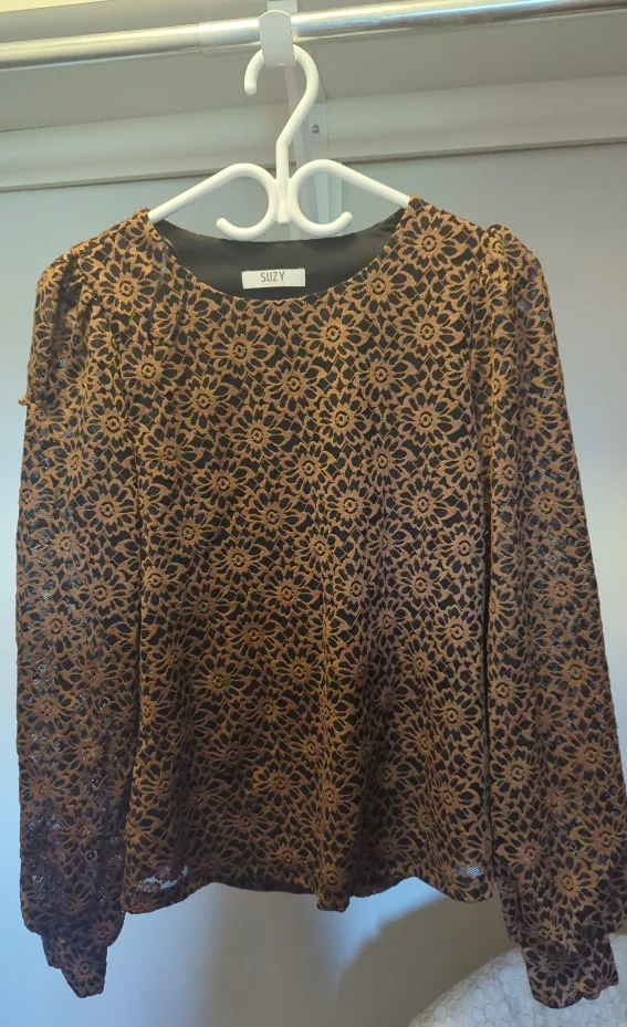Suzy Shier Lace Top - Brown & Black thumbnail