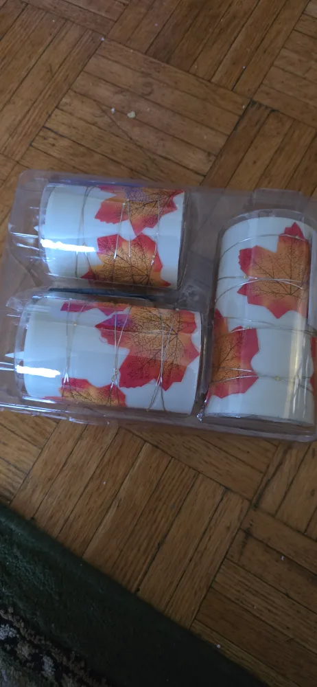 New 3-Pack Flameless LED Candles with Autumn Leaf Design image indicator(4)