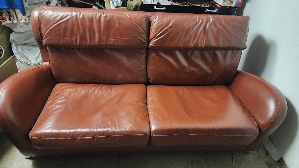 Brown Leather Two-Seat Sofa