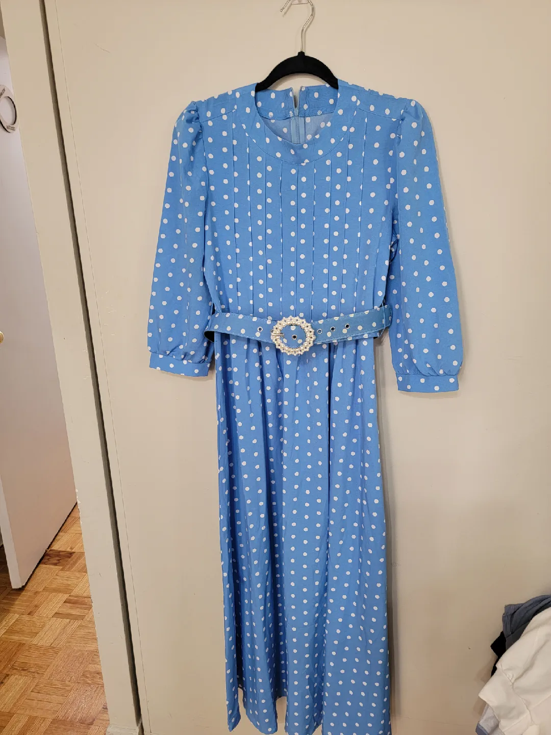 Blue Polka Dot Dress with Belt