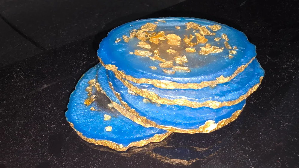 Blue & Gold Resin Coasters - Set of 4 image indicator(2)