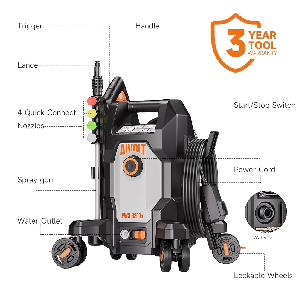 Aivolt PWX-3200S Max 2400 PSI Pressure Washer