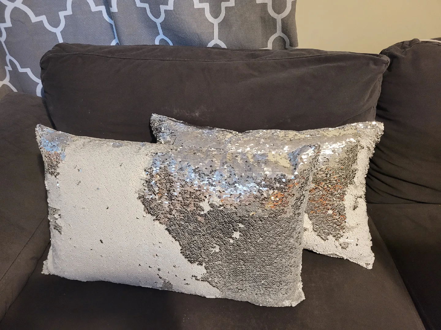 Silver /white Sequin Decorative Pillow