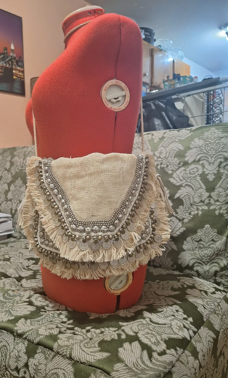 Shashi Cream Fringe Embellished Crossbody Bag