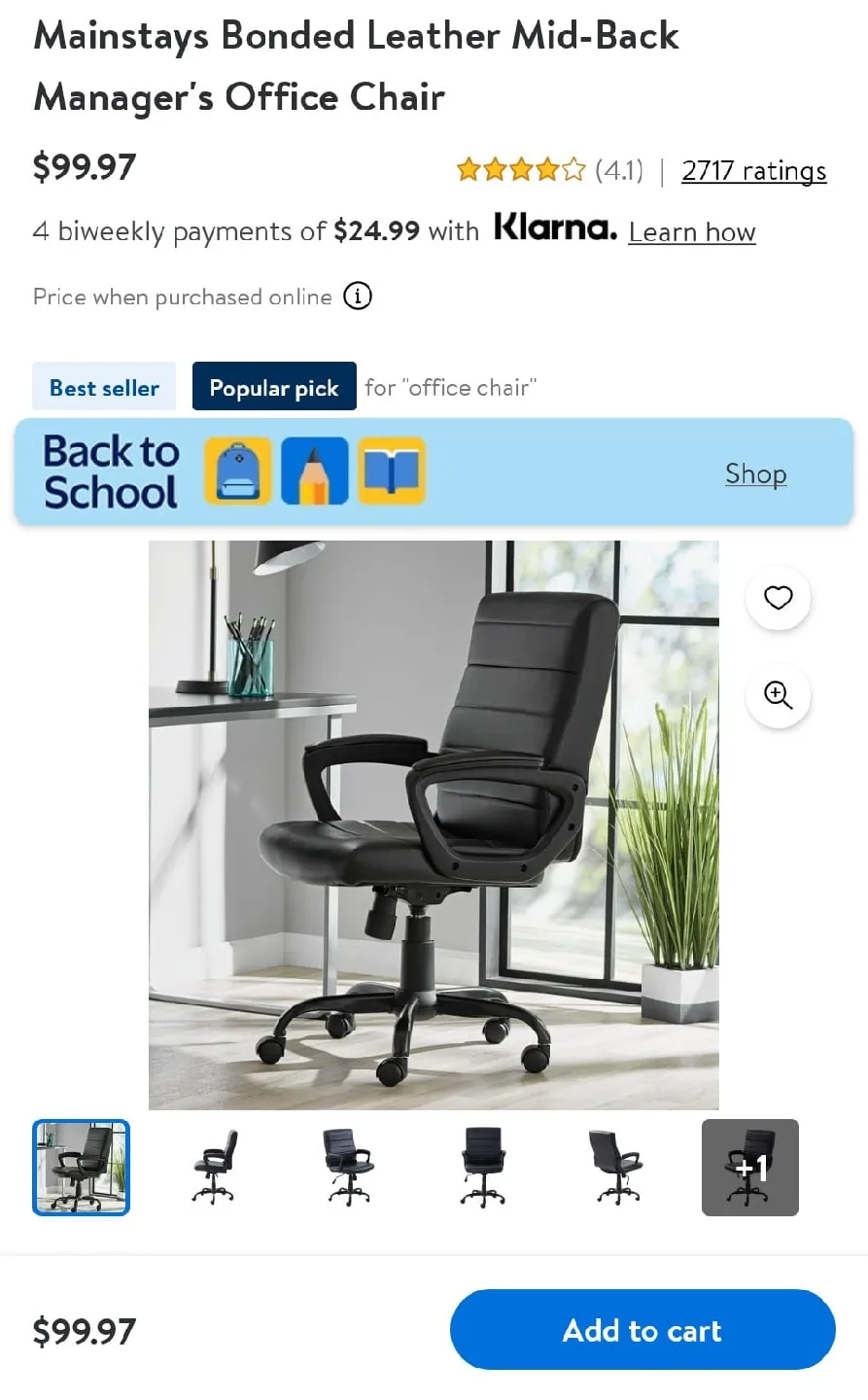 Mainstays Bonded Leather Mid-Back Office Chair Brand New thumbnail