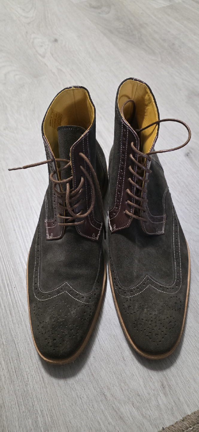mens dark brown suede wingtip boots - photo 3