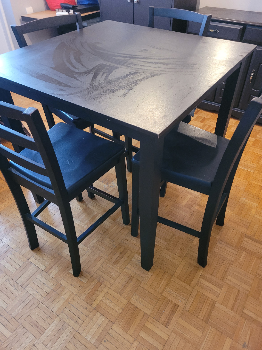 Black Square Dining Table with 4 Chairs