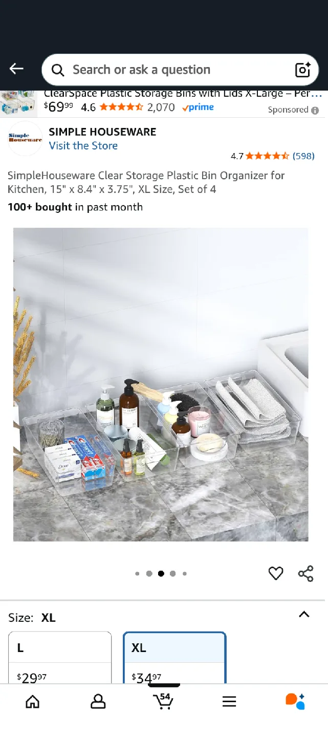 Simple Houseware Clear Storage Bins - XL - Set of 4 image indicator(4)