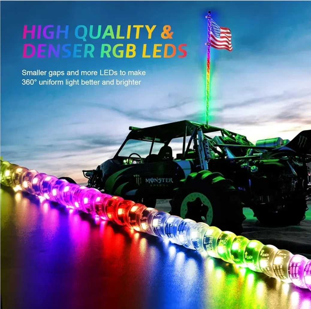 Ehaho 4FT LED Whip Lights (2 Pcs) – Spiral RGB UTV ATV SXS Canam image indicator(8)