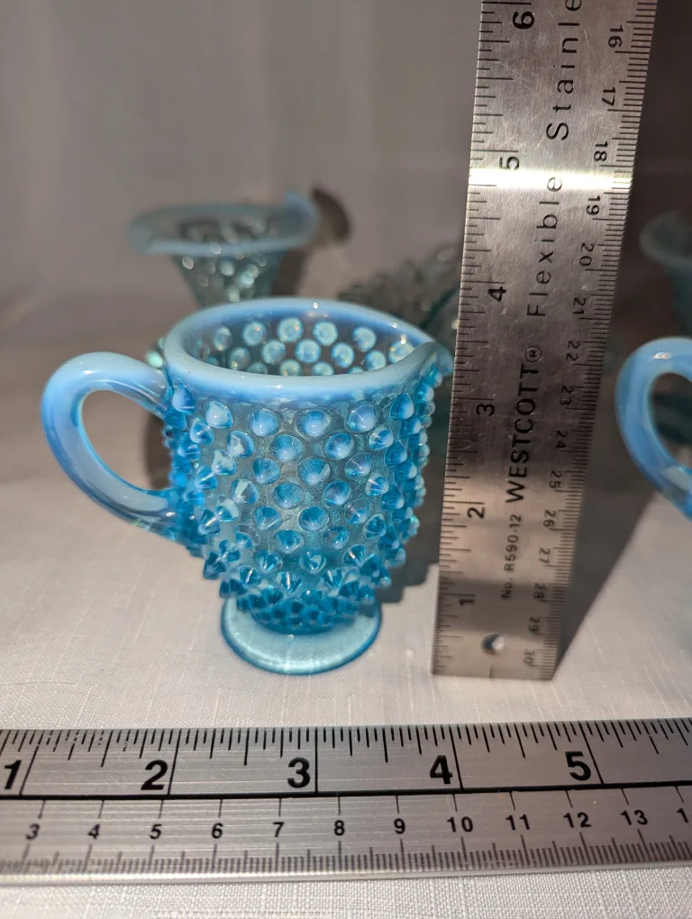 Vintage Fenton Blue Opalescent Hobnail Glass pieces image indicator(2)