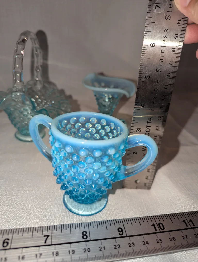Vintage Fenton Blue Opalescent Hobnail Glass pieces image indicator(3)