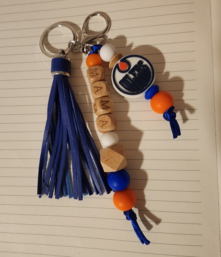 Handmade Beaded Keychain - Mama, Oilers, Tassel