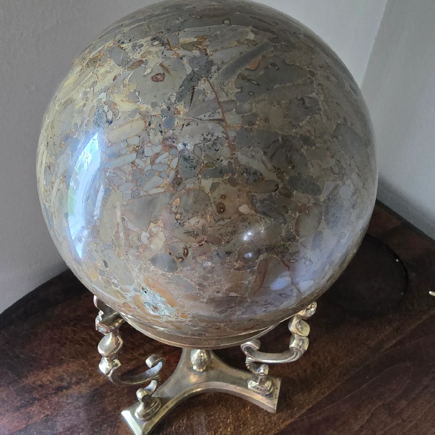 Decorative marble Stone Globe with Brass Stand image indicator(2)