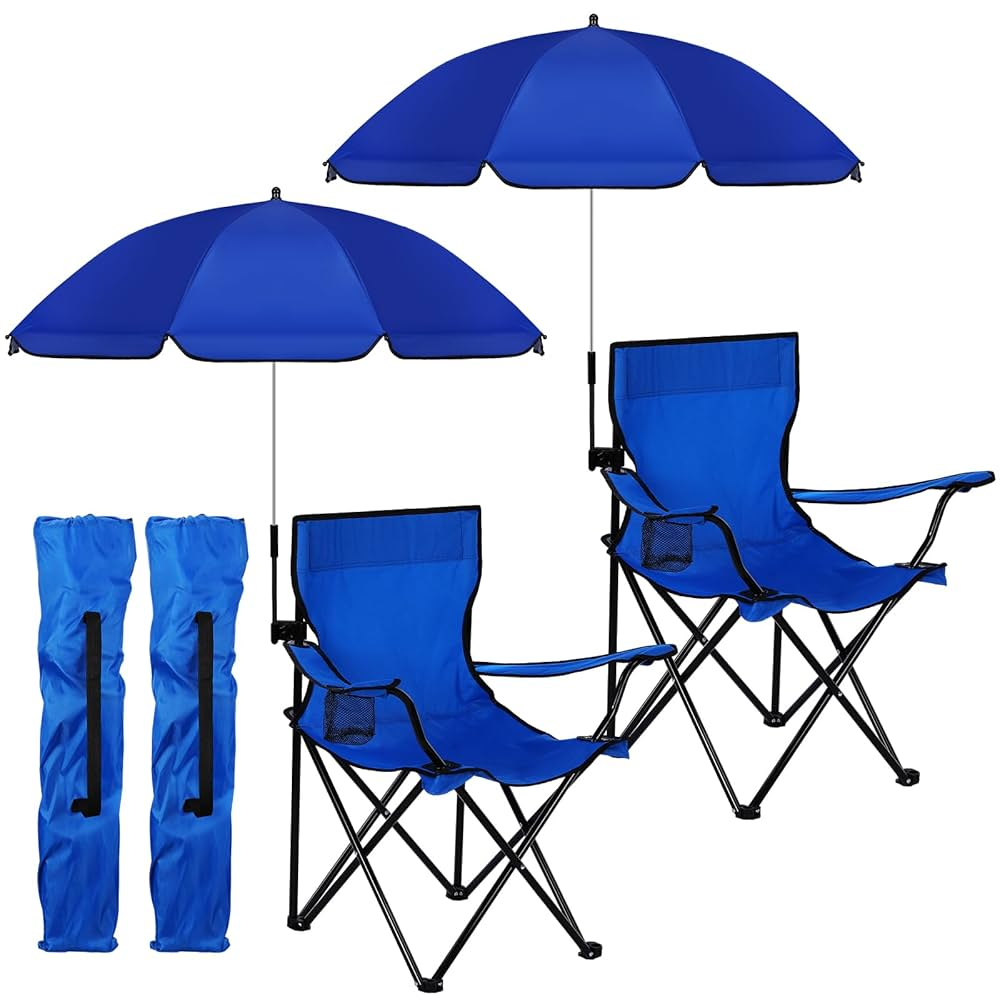 Blue Folding Camping Chair with Cup Holder