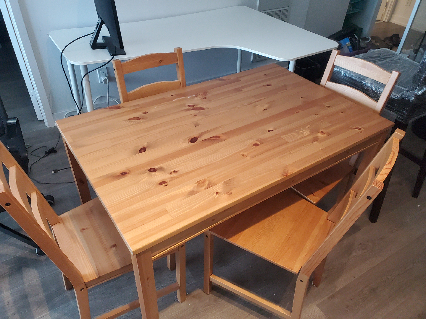 IKEA Solid Pine Dining Table with 4 Chairs - photo 2