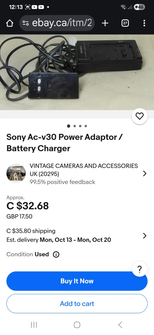 Sony Camcorder AC-V30 AC Power Adaptor/Battery Charger image indicator(4)