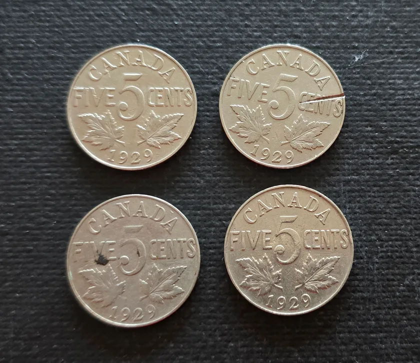 1929 Canadian Five Cents Coins thumbnail