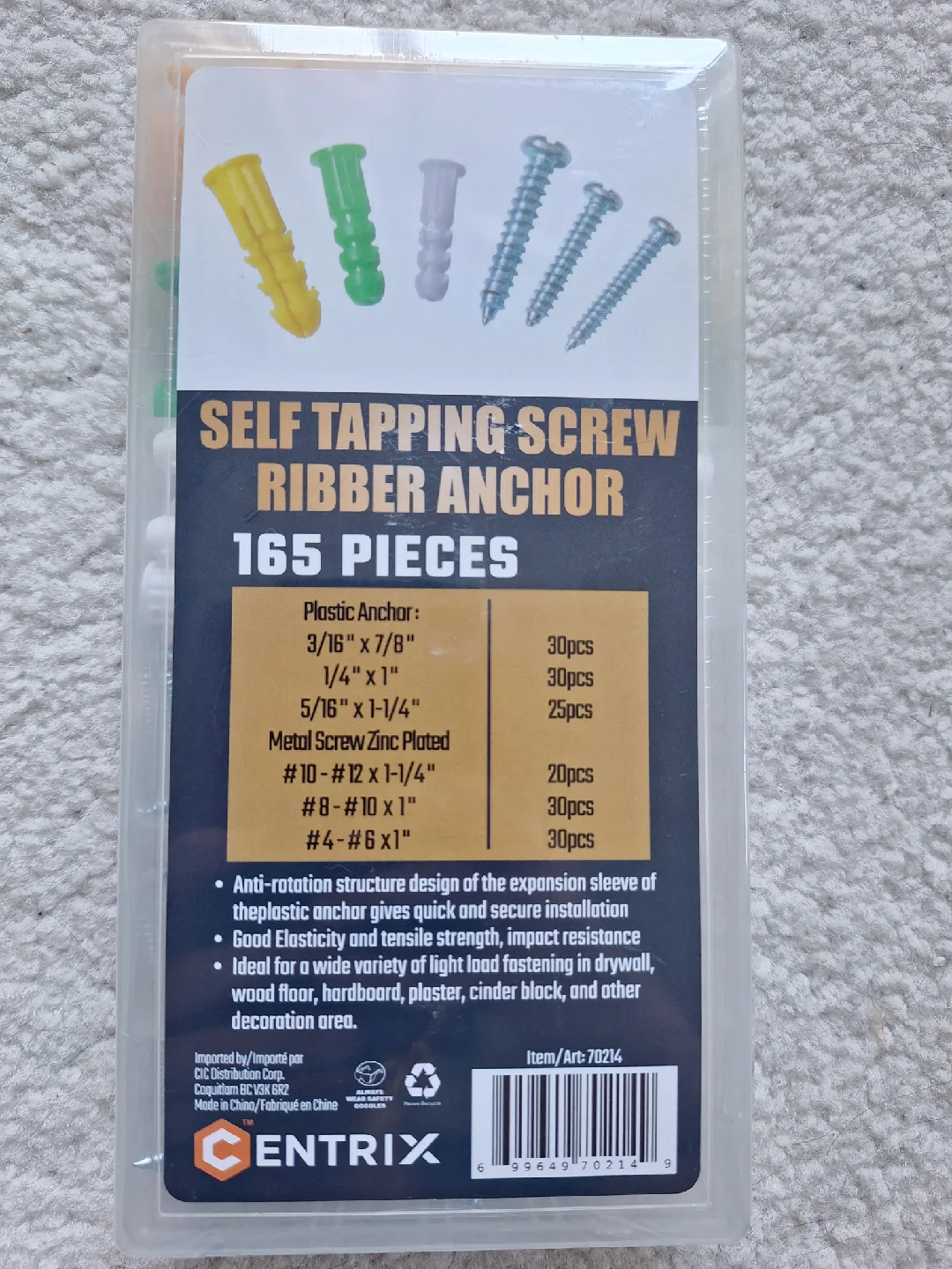 Centrix Self Tapping Screw Ribber Anchor - 165 Pieces image indicator(2)