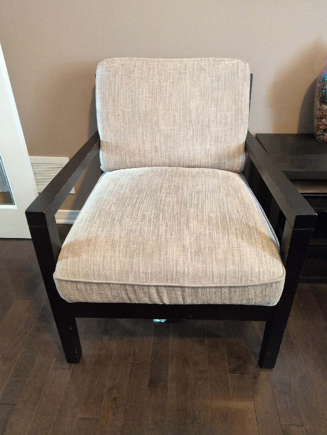 Armchair Pair - Neutral Fabric, Dark Wood Frame thumbnail