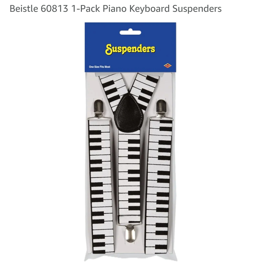 Beistle Piano Keyboard Suspenders - New