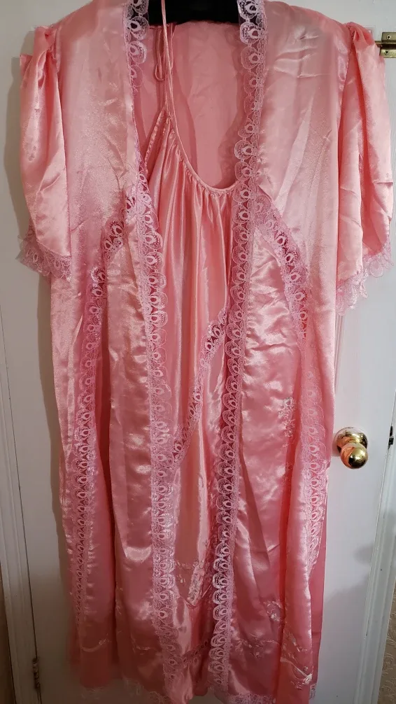 set Pink Satin Lingerie Dress with Lace Trim large x large thumbnail