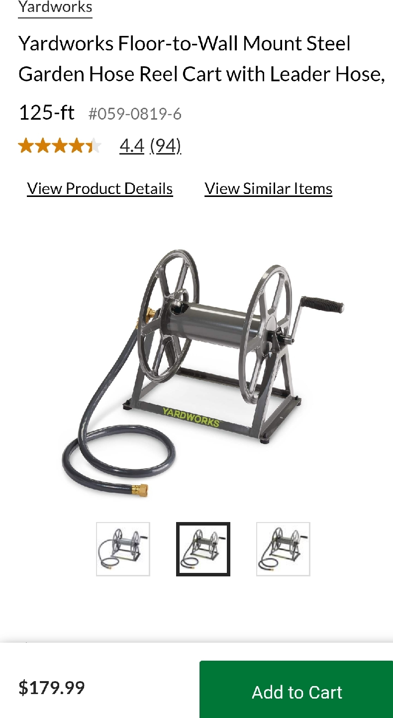 Yardworks Garden Hose Reel Cart - 125 ft