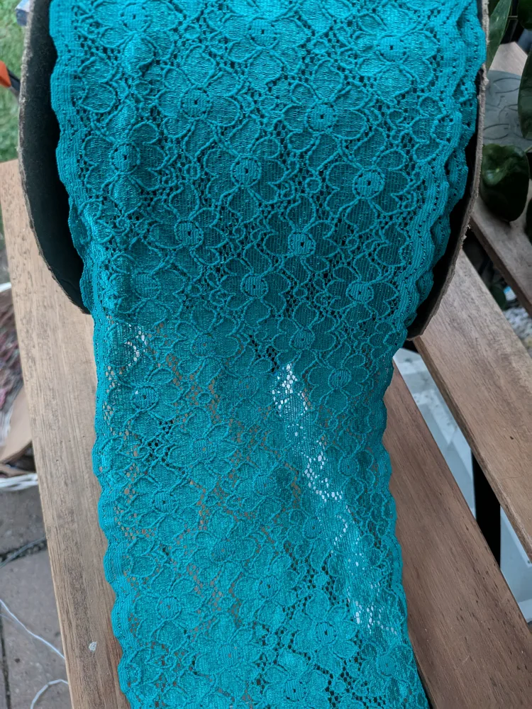 THREE YARDS teal/turquoise wide STRETCH Lace Trim - 5.5" wide thumbnail
