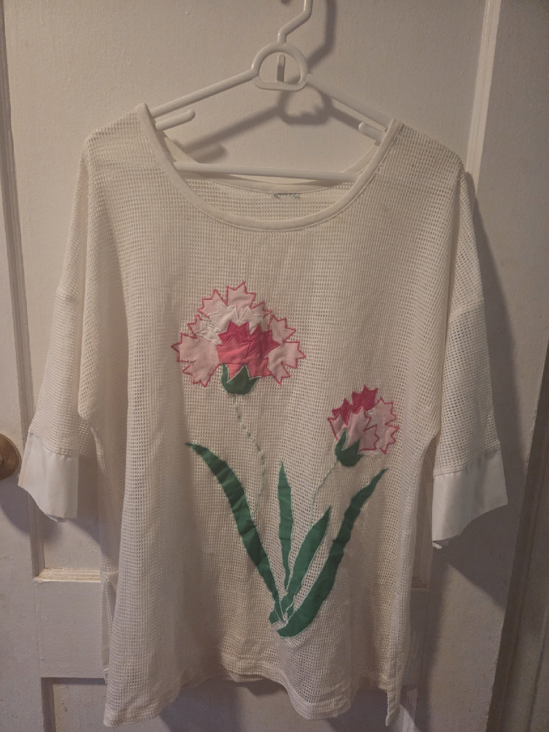 Floral Appliqué Mesh Top
