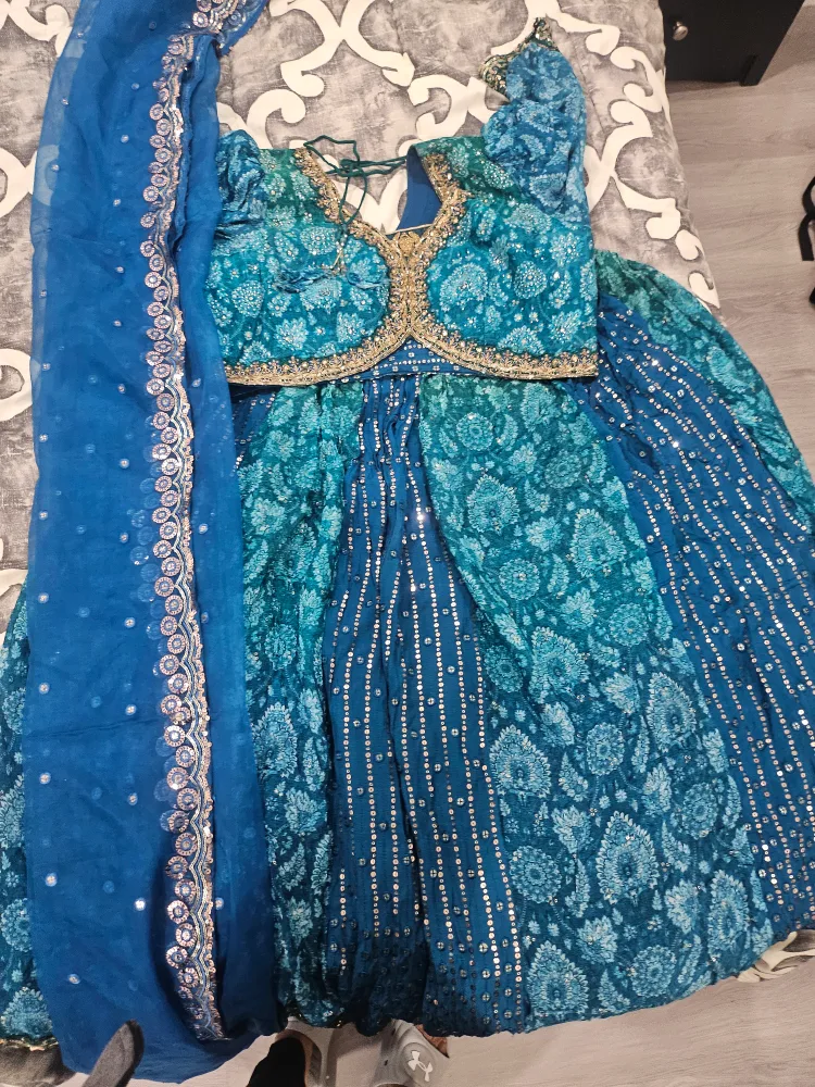 Teal Indian Lehenga Choli Set thumbnail