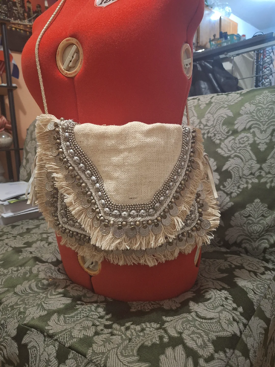 Shashi Cream Fringe Embellished Crossbody Bag image indicator(4)