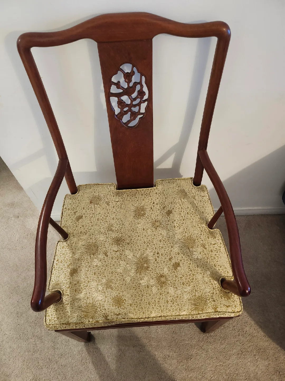 Antique Chinese Armchair with Floral Cushion image indicator(3)