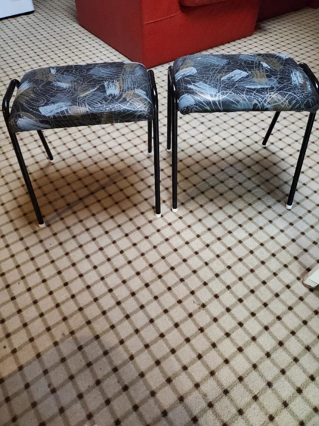 Two Stacking Stools with Black Metal Legs