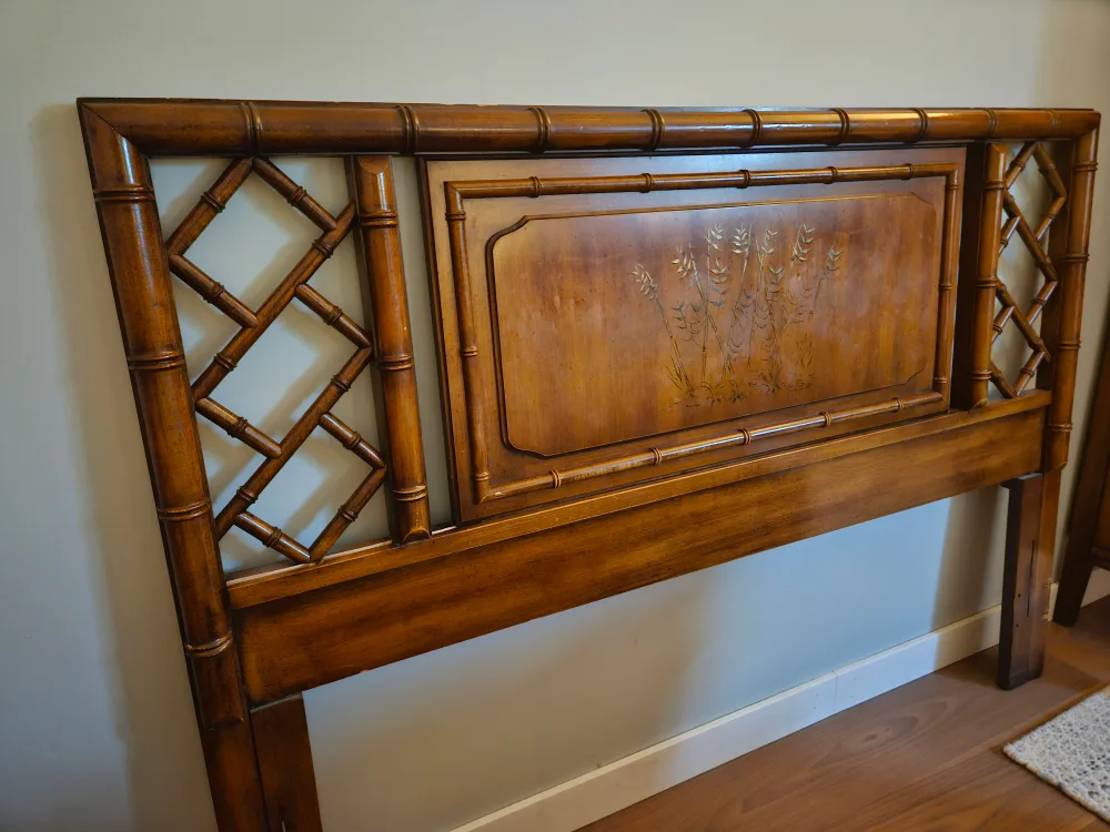 Vintage Chippendale Headboard Solid Wood Faux Bamboo image indicator(3)