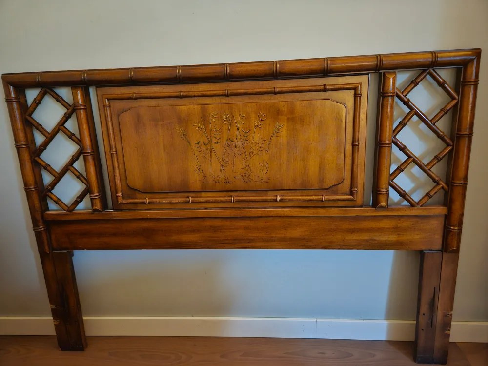 Vintage Chippendale Headboard Solid Wood Faux Bamboo image indicator(5)