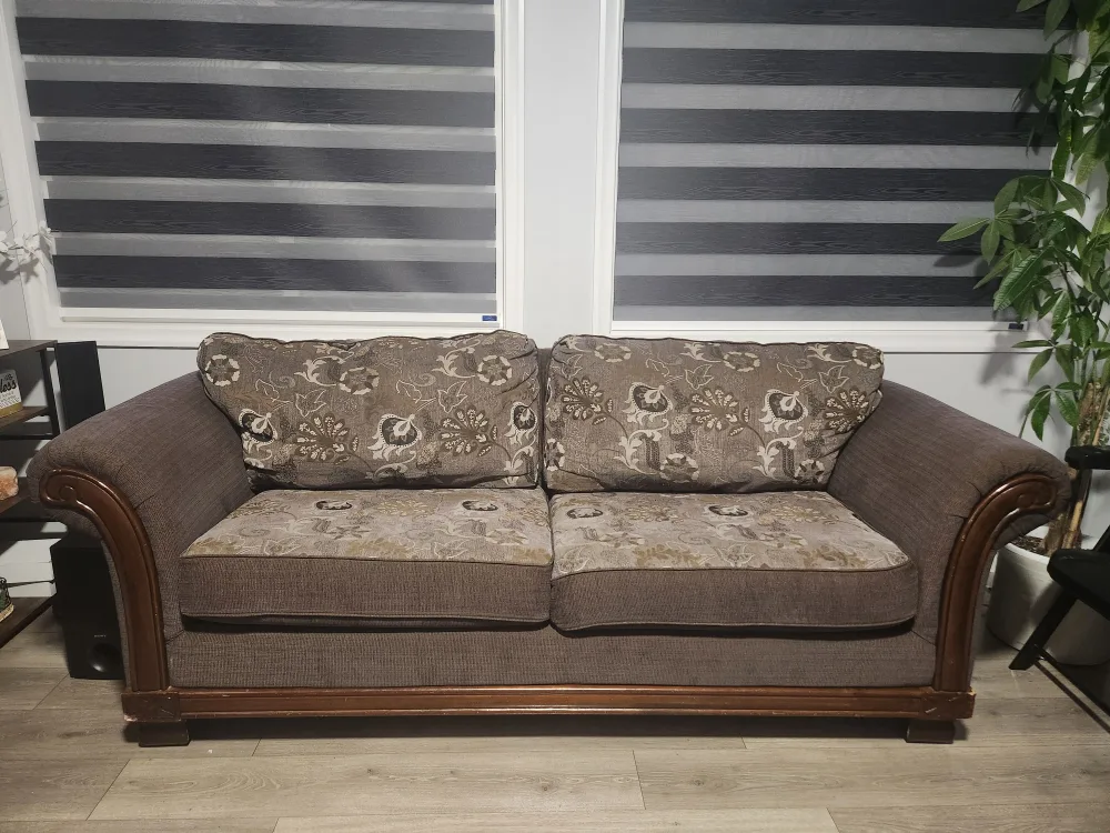 Brown Floral Pattern Loveseat Sofa
