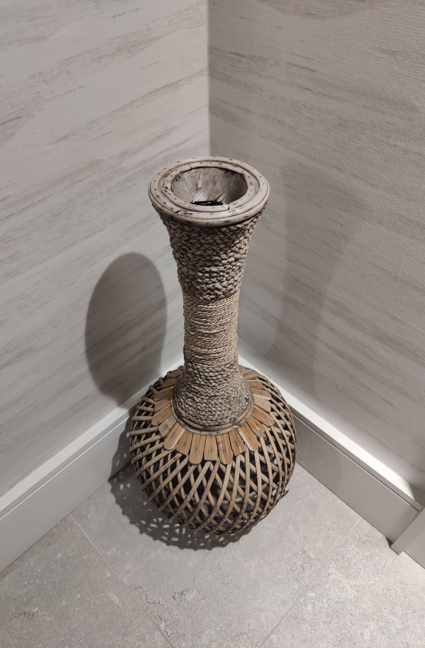 Large Vintage Boho Wicker Rattan Braided Handwoven Floor Vase - photo 5