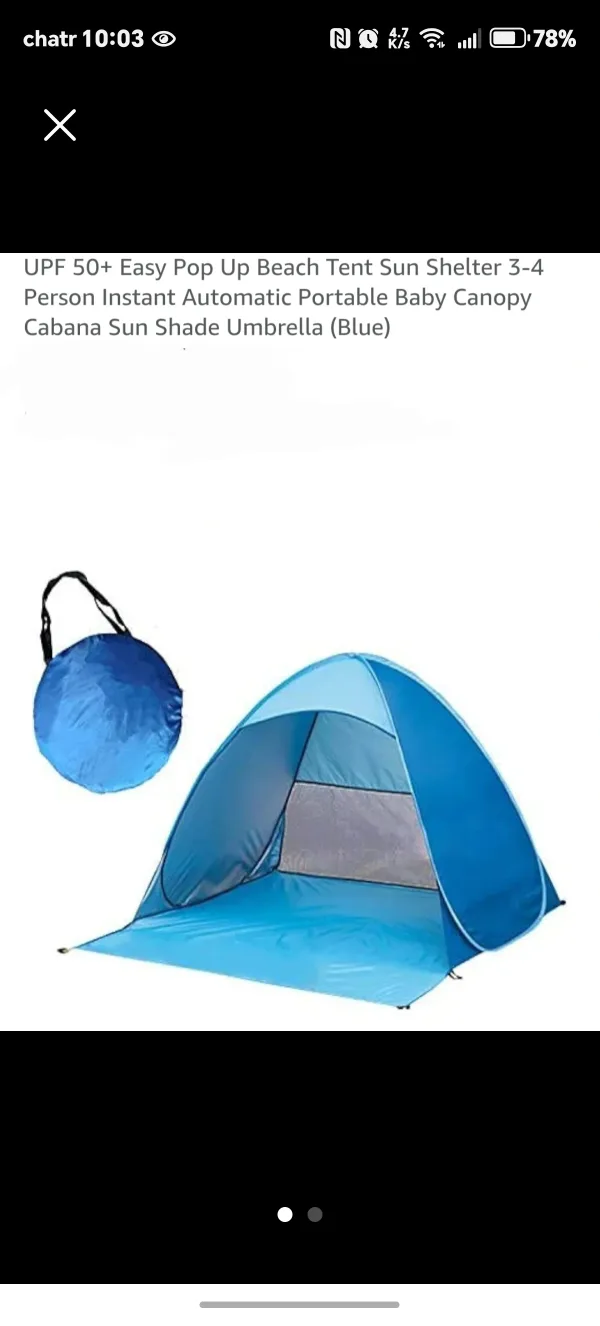 Beach Tent Sun Shelter, UPF 50+, Blue thumbnail