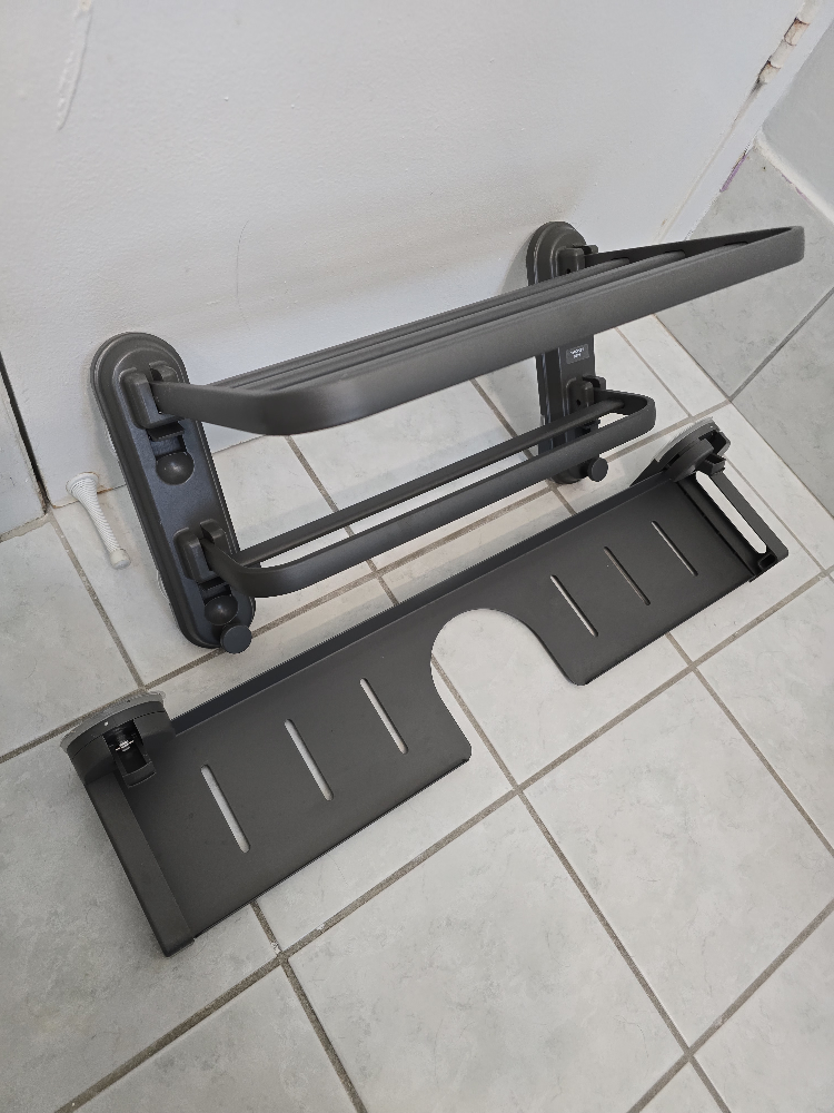 Grey Bathroom Shelf with Towel Rack - photo 2