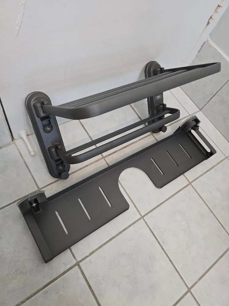 Grey Bathroom Shelf with Towel Rack image indicator(2)