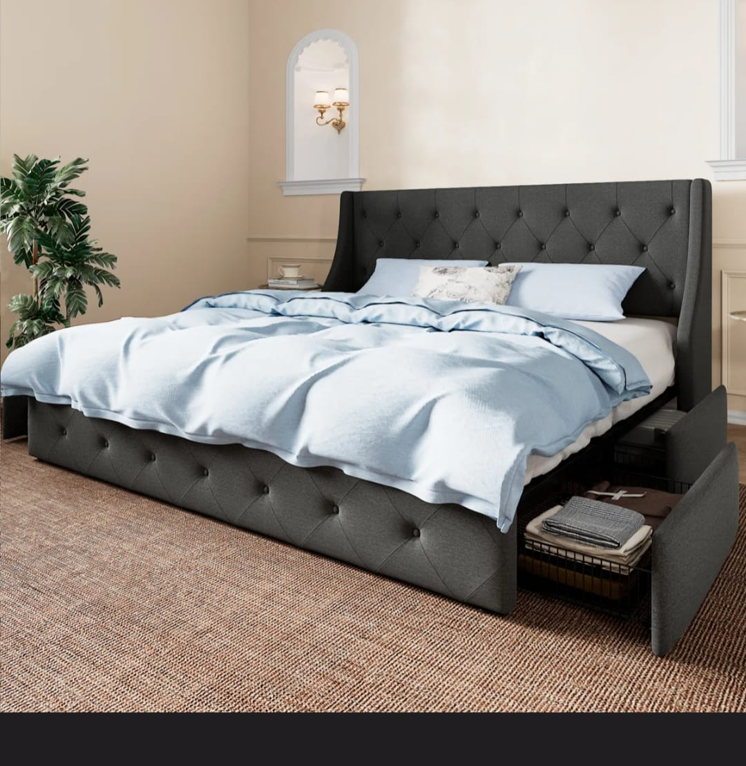King Size Upholstered Platform Bed Frame
