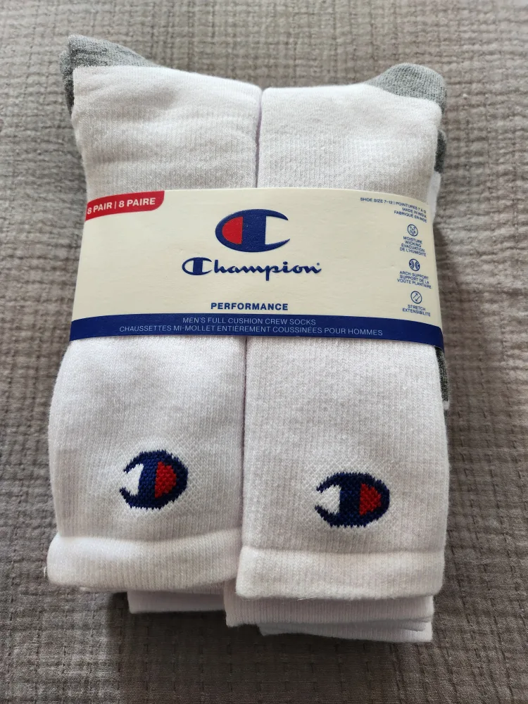 Champion White Crew Socks, 8 Pair - New thumbnail