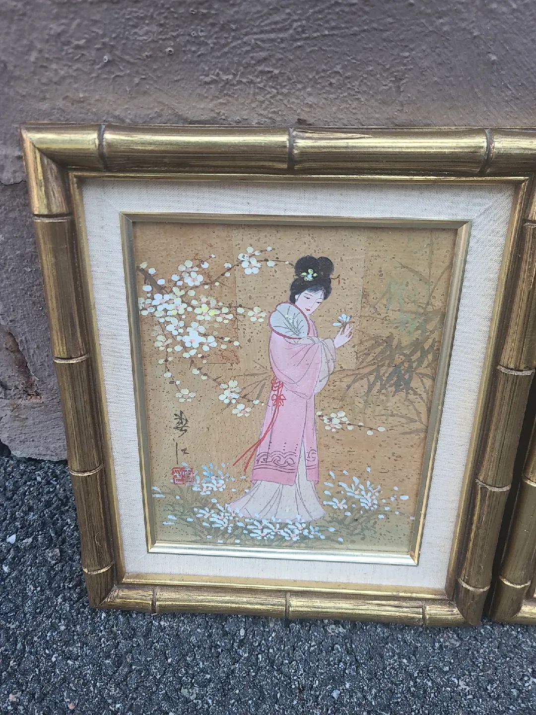 Asian Woman Painting in Bamboo Frame image indicator(2)