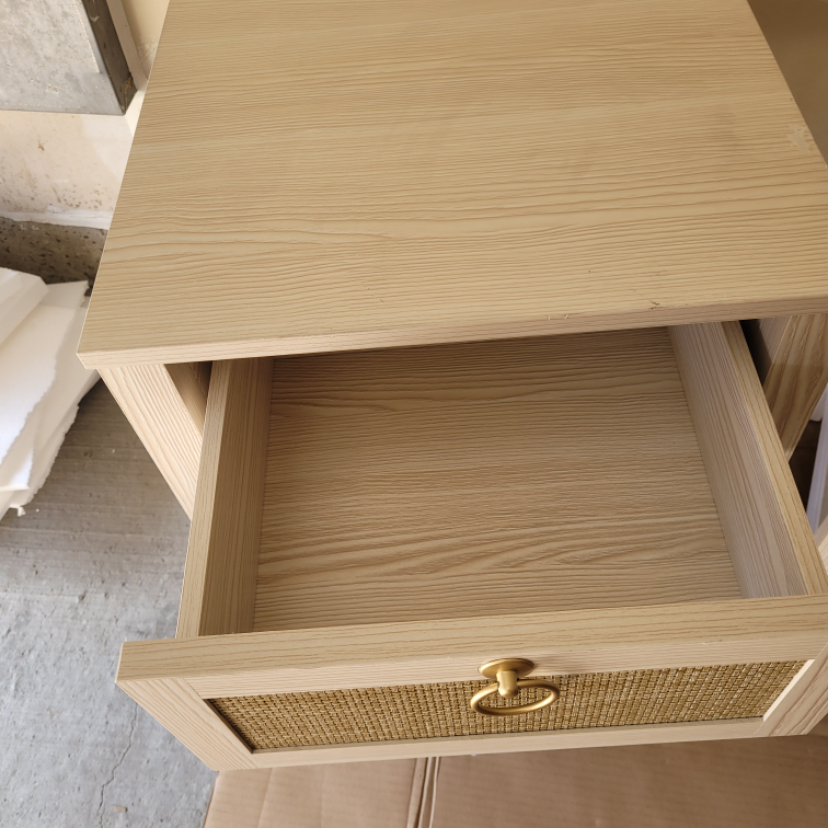 Set of 2 White Wood Nightstand with Rattan Drawer - photo 5