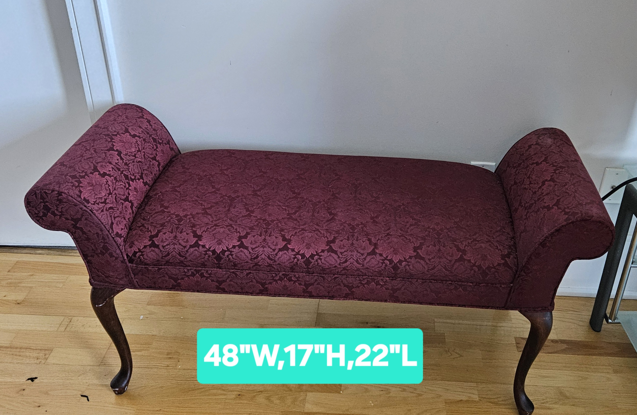 Burgundy Floral Pattern Bench 48x17x22