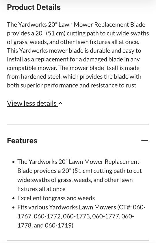 Brand New Yardworks Lawn Mower Replacement Blade, 20-in - photo 2
